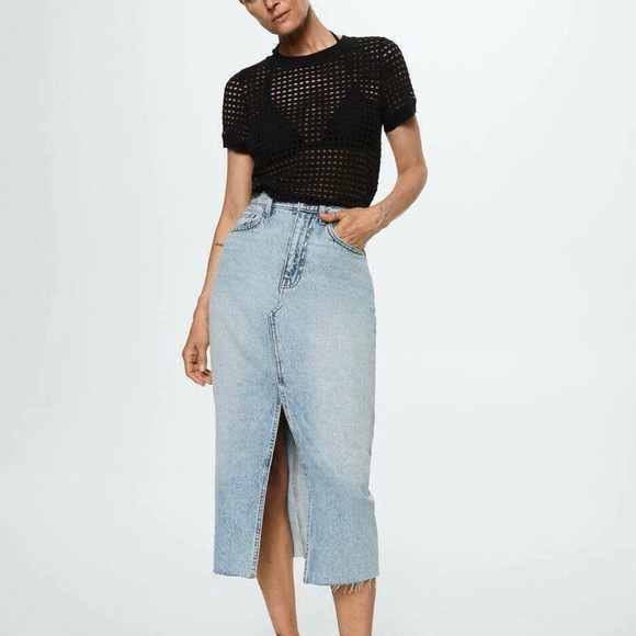 Mango Front slit jeans skirt XXL. 

Sold out 
New without tags
100% cotton - Picture 6 of 14